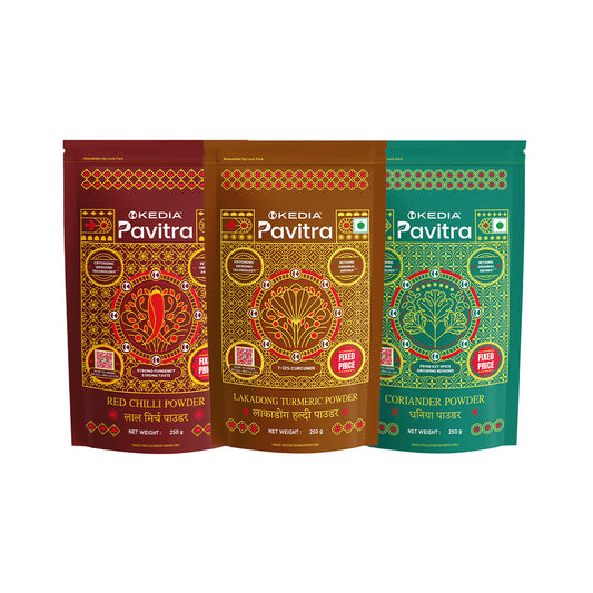 Masala Combo: Red Chilli powder (250g), Lakadong Turmeric powder (250g), Coriander powder (250g)