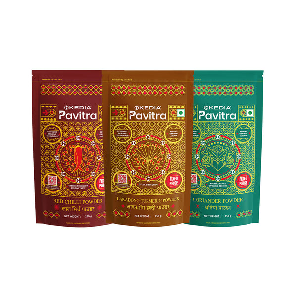 Masala Combo: Red Chilli powder, Lakadong Turmeric powder, Coriander powder (750 g)